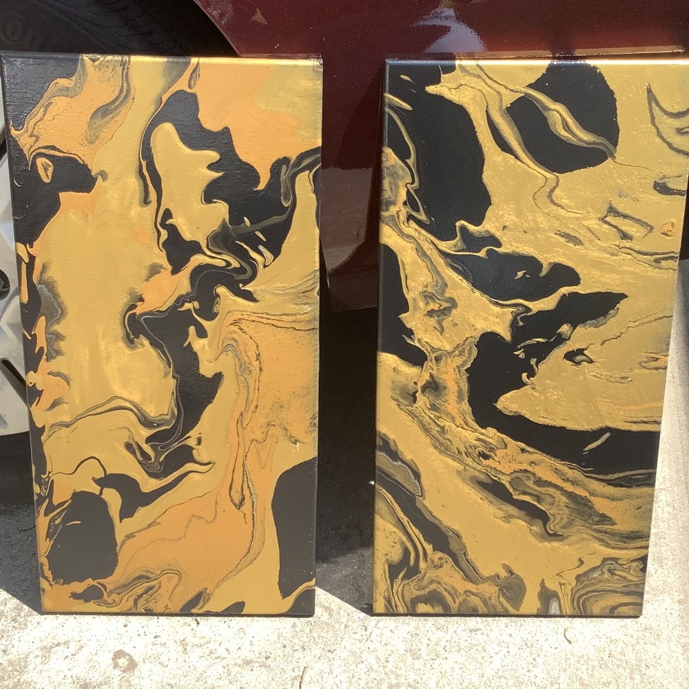 Custom Black and Gold abstract art-set of 2